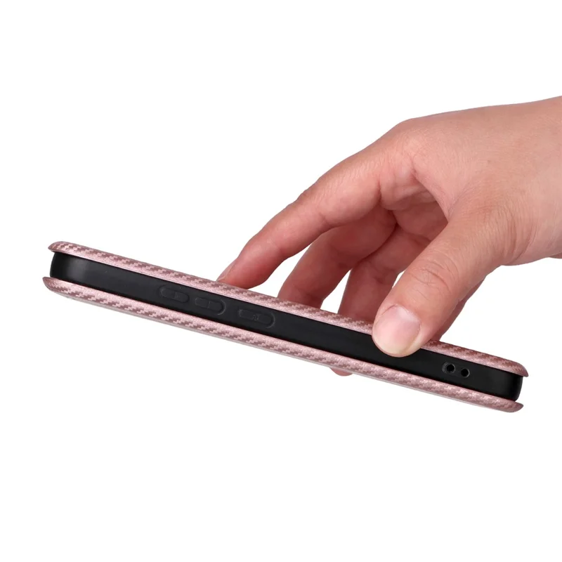 For Xiaomi 17 Pro Max Case Carbon Fiber Texture Drop-Proof PU Leather Phone Cover - Rose Gold