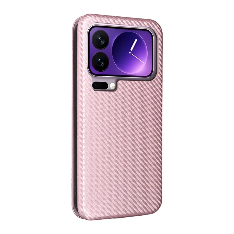 For Xiaomi 17 Pro Max Case Carbon Fiber Texture Drop-Proof PU Leather Phone Cover - Rose Gold
