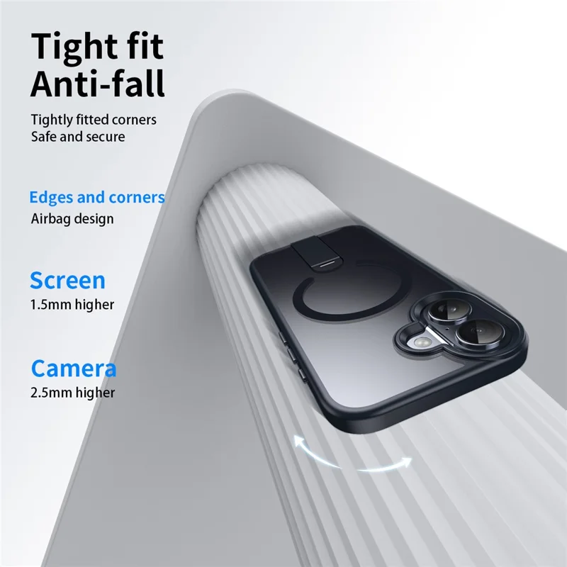 Capa para iPhone 17 Compatível com MagSafe Suporte Giratório Reto TPU + Capa de Telefone Fosca de PC - Cinza