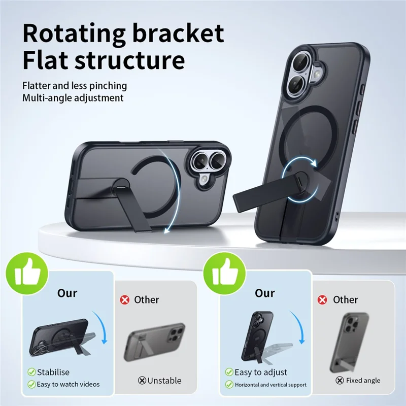 Capa para iPhone 17 Compatível com MagSafe Suporte Giratório Reto TPU + Capa de Telefone Fosca de PC - Cinza