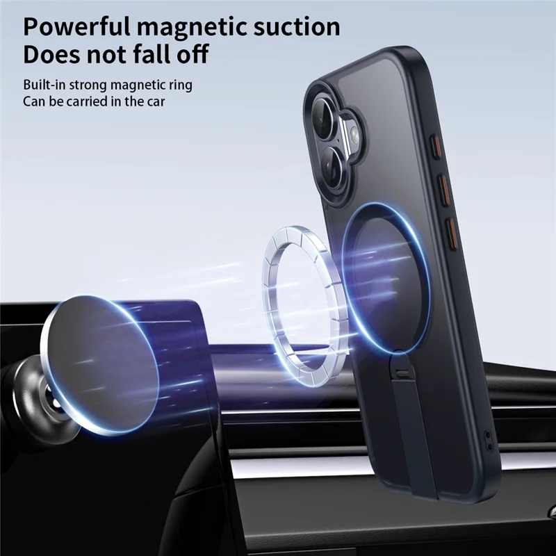 Capa para iPhone 17 Compatível com MagSafe Suporte Giratório Reto TPU + Capa de Telefone Fosca de PC - Cinza