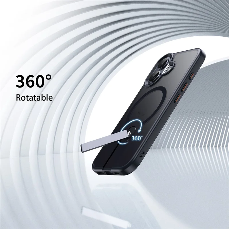 Capa para iPhone 17 Compatível com MagSafe Suporte Giratório Reto TPU + Capa de Telefone Fosca de PC - Cinza