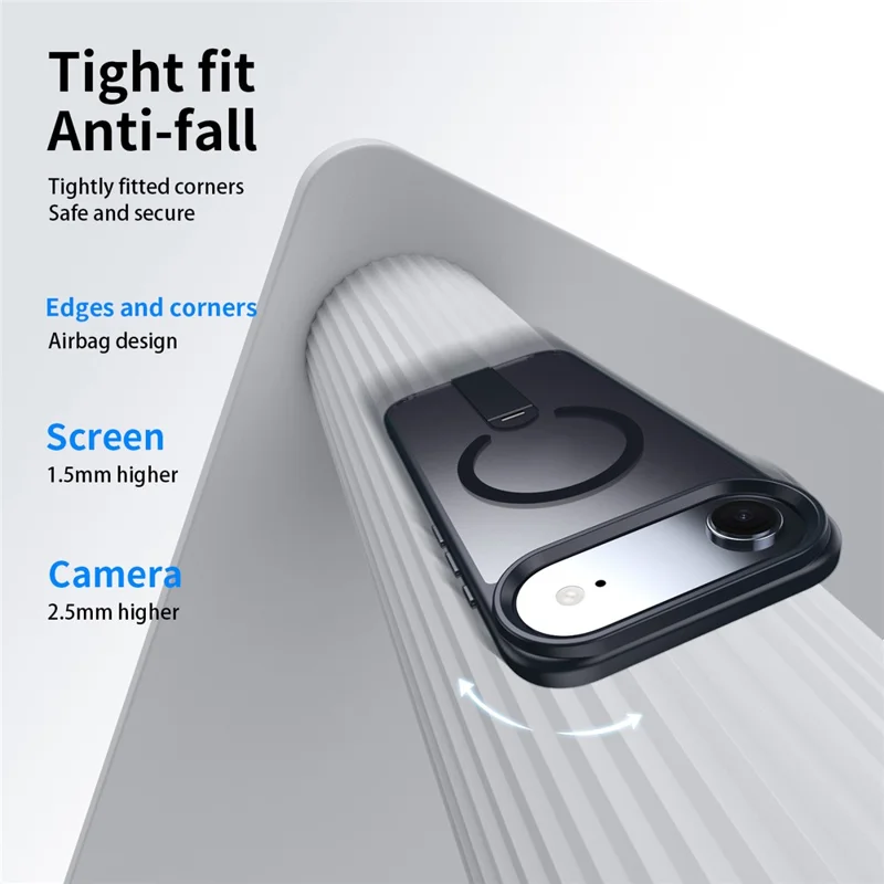 Funda de Aire para iPhone Compatible con MagSafe Soporte Giratorio Recto TPU + Cubierta de Teléfono Mate PC - Negro