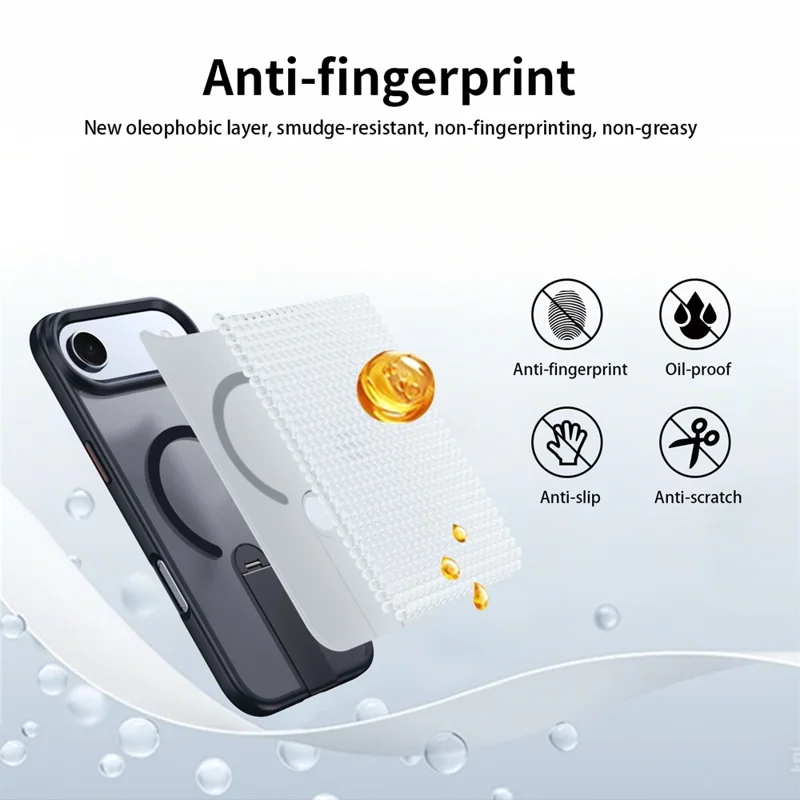 Funda de Aire para iPhone Compatible con MagSafe Soporte Giratorio Recto TPU + Cubierta de Teléfono Mate PC - Negro