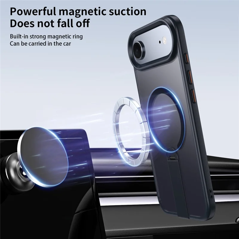 Funda de Aire para iPhone Compatible con MagSafe Soporte Giratorio Recto TPU + Cubierta de Teléfono Mate PC - Negro