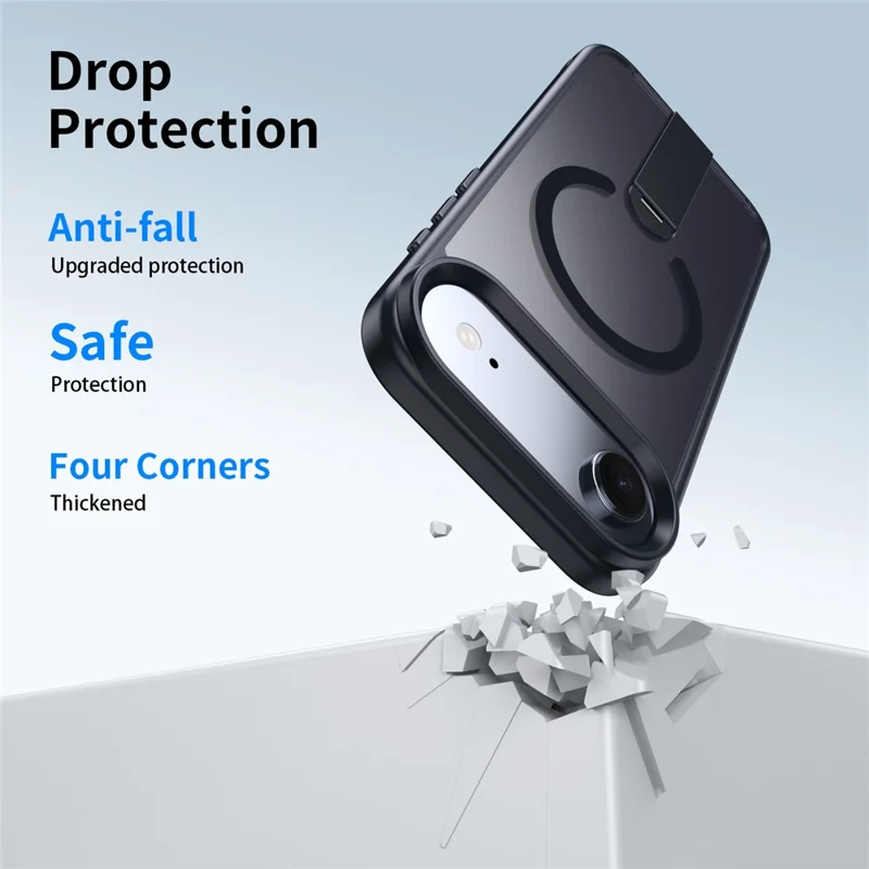 Funda de Aire para iPhone Compatible con MagSafe Soporte Giratorio Recto TPU + Cubierta de Teléfono Mate PC - Negro