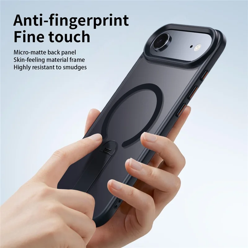 Funda de Aire para iPhone Compatible con MagSafe Soporte Giratorio Recto TPU + Cubierta de Teléfono Mate PC - Negro