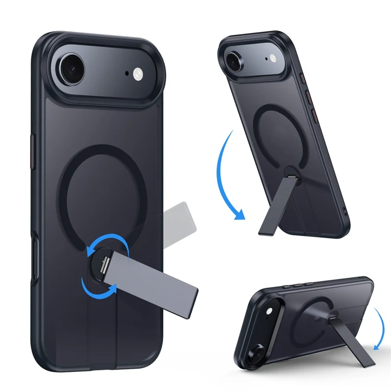 Funda de Aire para iPhone Compatible con MagSafe Soporte Giratorio Recto TPU + Cubierta de Teléfono Mate PC - Negro