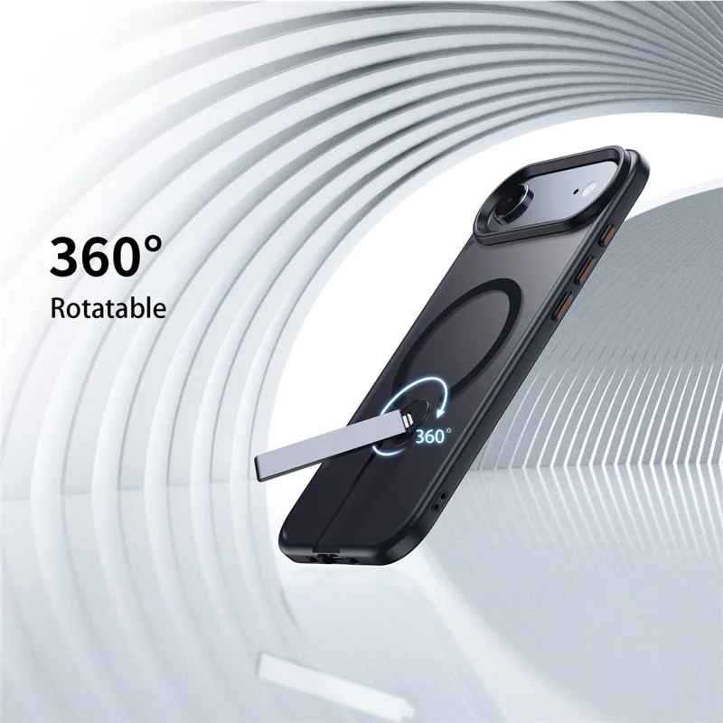 Funda de Aire para iPhone Compatible con MagSafe Soporte Giratorio Recto TPU + Cubierta de Teléfono Mate PC - Negro