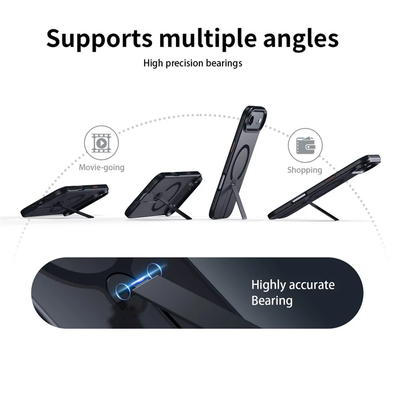 Funda de Aire para iPhone Compatible con MagSafe Soporte Giratorio Recto TPU + Cubierta de Teléfono Mate PC - Negro