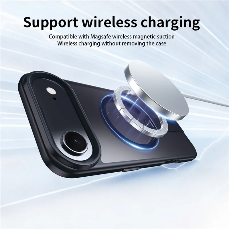 Funda de Aire para iPhone Compatible con MagSafe Soporte Giratorio Recto TPU + Cubierta de Teléfono Mate PC - Negro