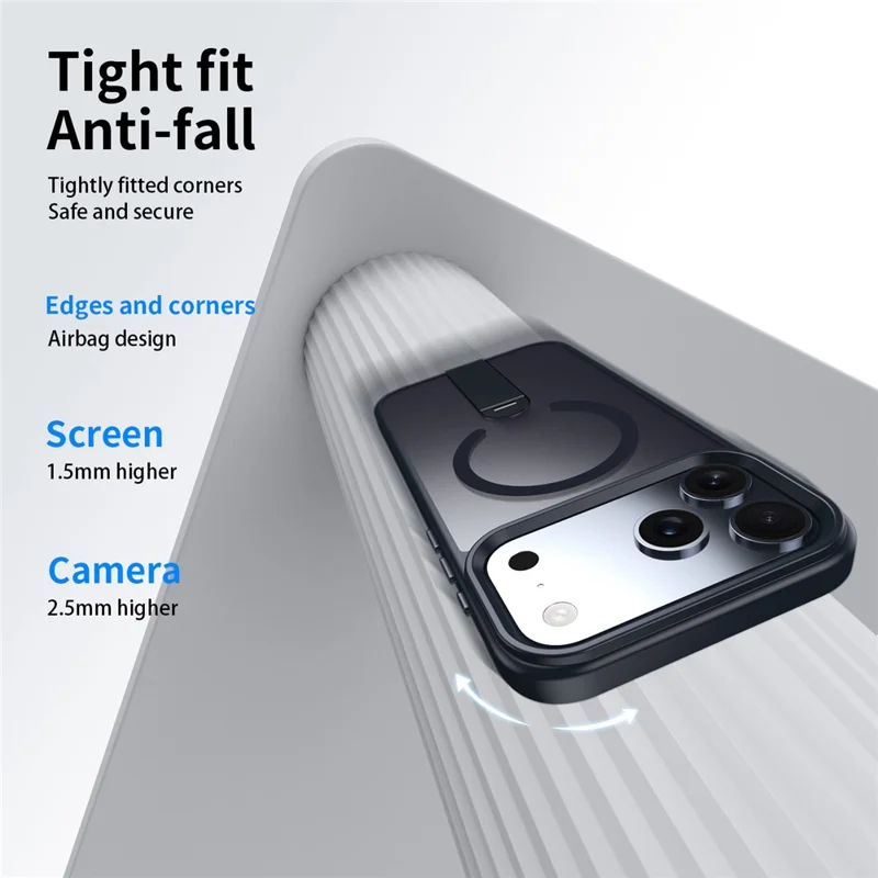 Custodia per iPhone 17 Pro Max compatibile con MagSafe Supporto girevole dritto TPU + Copertura del telefono opaca PC - Nero