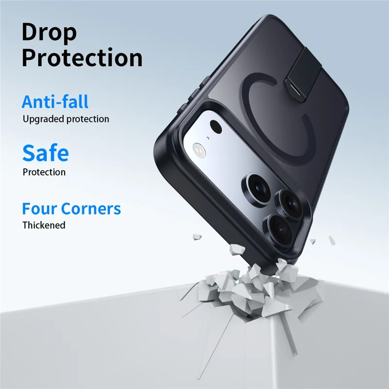 Custodia per iPhone 17 Pro Max compatibile con MagSafe Supporto girevole dritto TPU + Copertura del telefono opaca PC - Nero