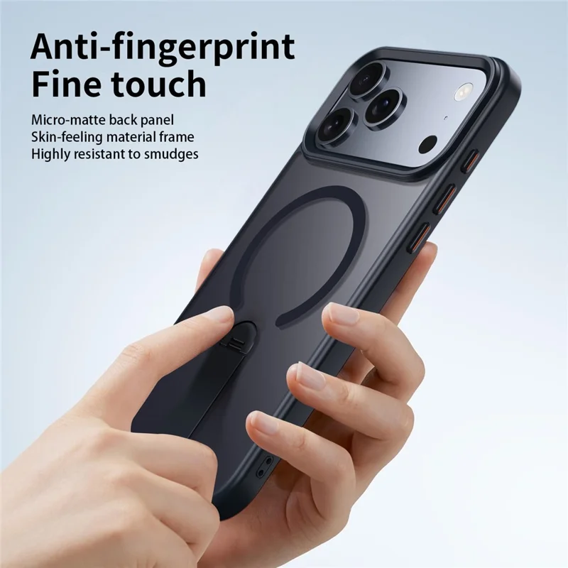 Custodia per iPhone 17 Pro Max compatibile con MagSafe Supporto girevole dritto TPU + Copertura del telefono opaca PC - Nero