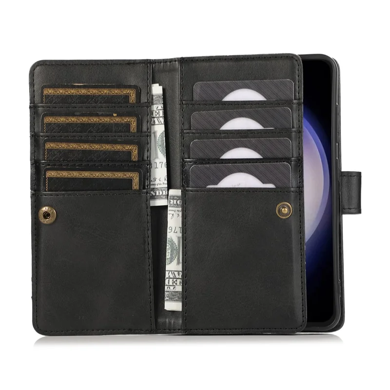 For Samsung Galaxy S26 Case Split Leather Magnetic Wallet Phone Protector with Wrist Strap - Black