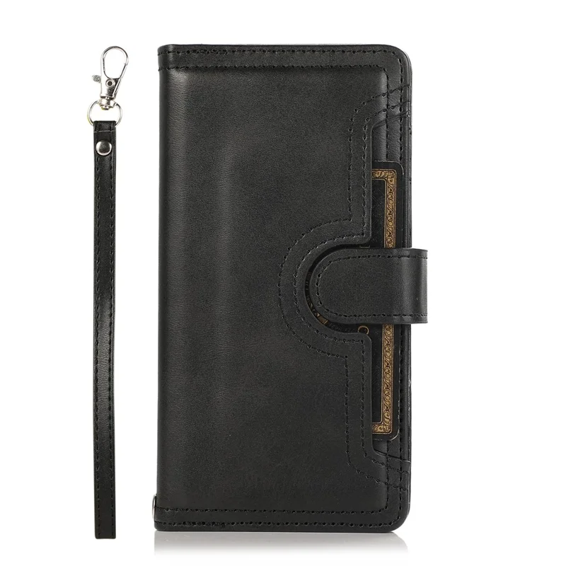 For Samsung Galaxy S26 Case Split Leather Magnetic Wallet Phone Protector with Wrist Strap - Black