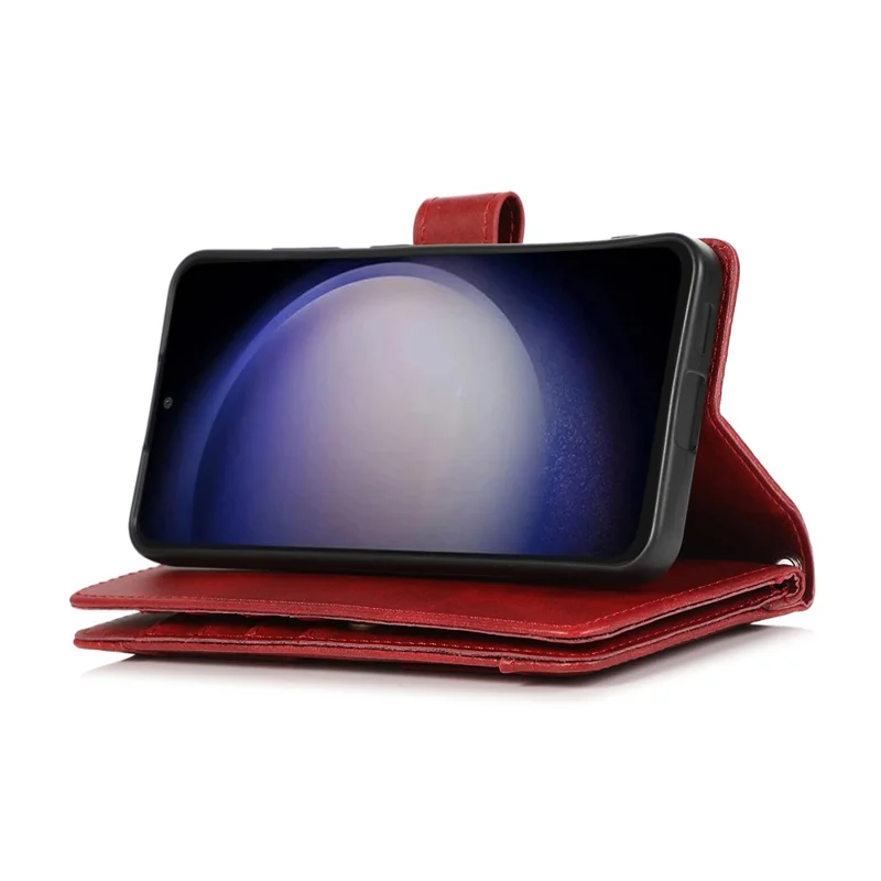 Für Samsung Galaxy S26+ Hülle Spaltleder Magnetische Geldbörse Handyschutzhülle mit Handgelenkriemen - Rot