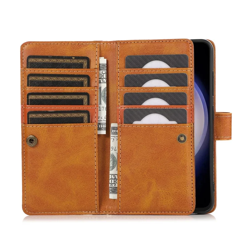 For Samsung Galaxy S26 Ultra Case Split Leather Magnetic Wallet Phone Protector with Wrist Strap - Brown