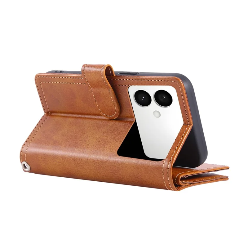 Samsung Galaxy S26 Edge Custodia in Pelle Spaccata Magnetica Protettore di Telefono con Cinturino per il Polso - Marrone