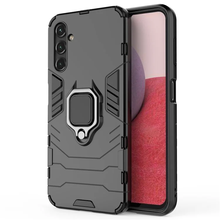 Pour Samsung Galaxy A14 5G / A14 4G Armure Antichoc Boîtier de protection en PC rigide et TPU souple avec support et anneau - Noir