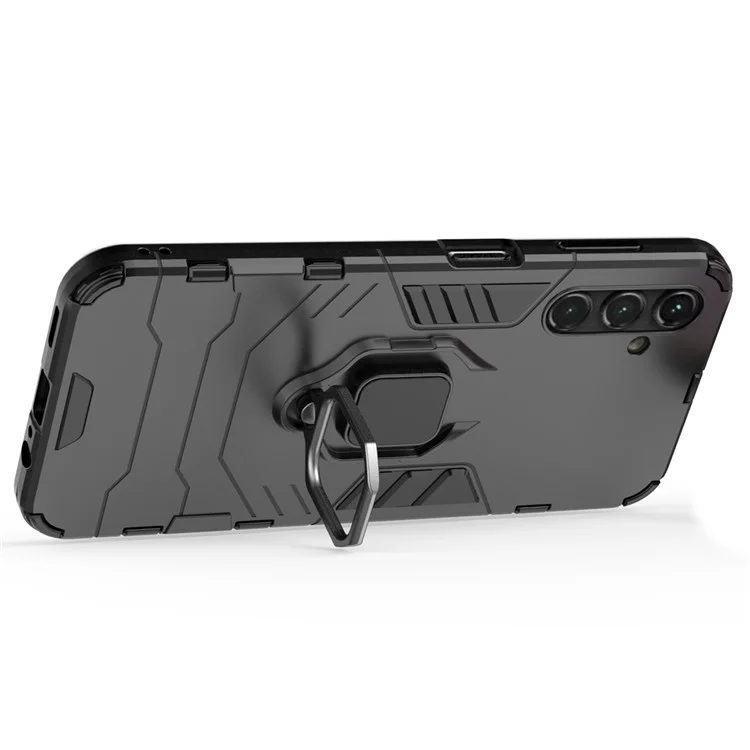 Pour Samsung Galaxy A14 5G / A14 4G Armure Antichoc Boîtier de protection en PC rigide et TPU souple avec support et anneau - Noir