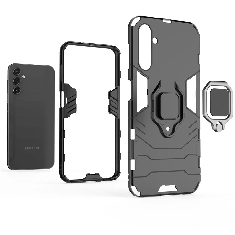 Pour Samsung Galaxy A14 5G / A14 4G Armure Antichoc Boîtier de protection en PC rigide et TPU souple avec support et anneau - Noir
