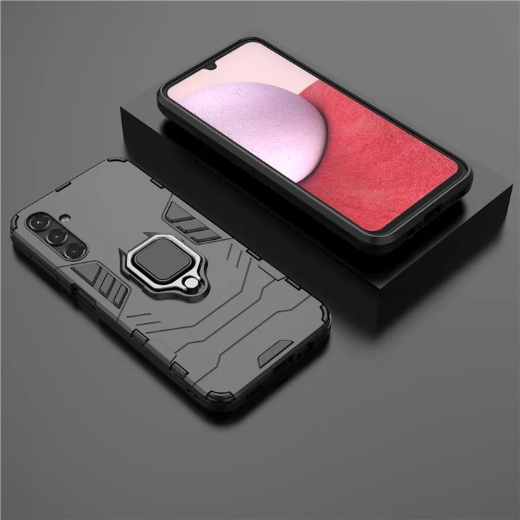Pour Samsung Galaxy A14 5G / A14 4G Armure Antichoc Boîtier de protection en PC rigide et TPU souple avec support et anneau - Noir