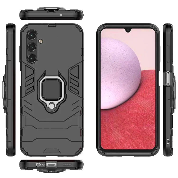 Pour Samsung Galaxy A14 5G / A14 4G Armure Antichoc Boîtier de protection en PC rigide et TPU souple avec support et anneau - Noir