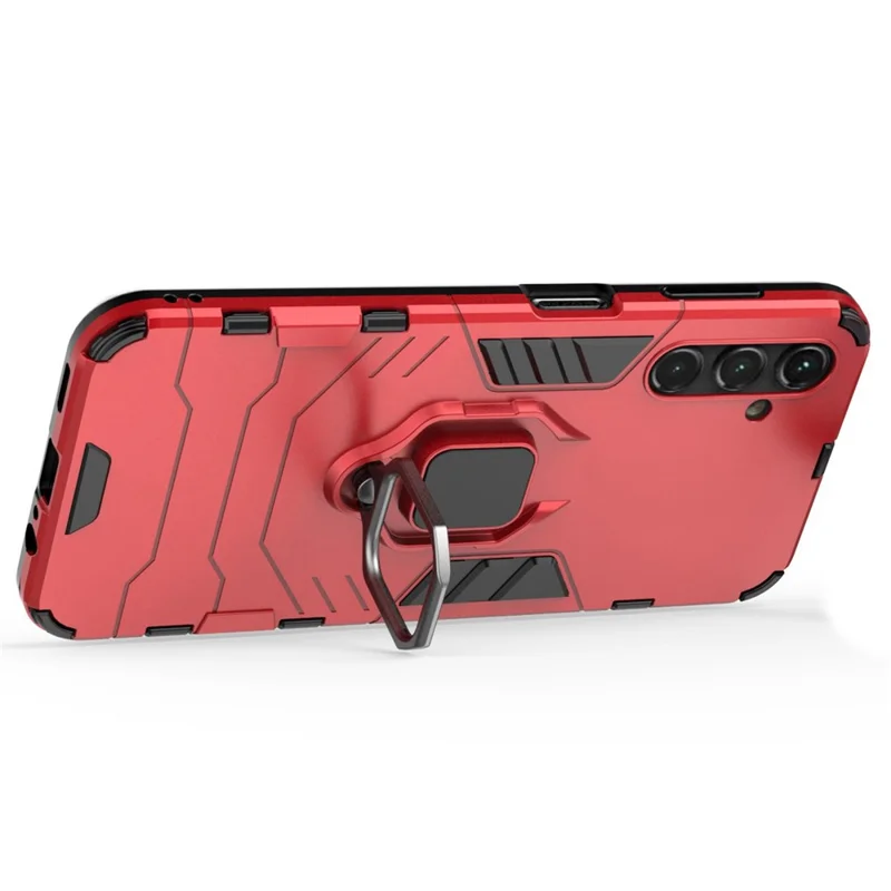 For Samsung Galaxy A14 5G / A14 4G Armor Shockproof Hard PC Soft TPU Ring Holder Kickstand Phone Case Protective Cover - Red