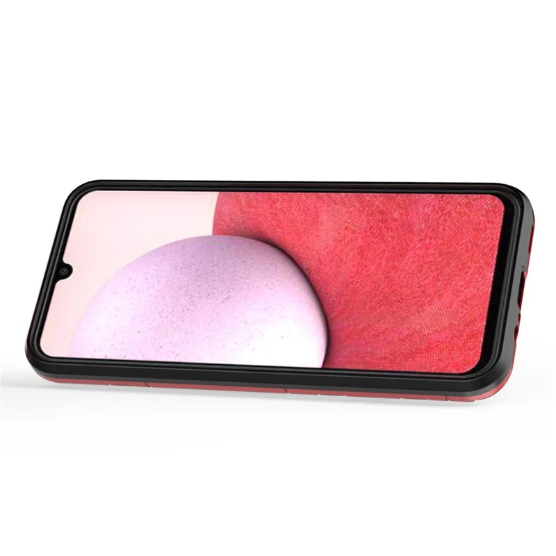 For Samsung Galaxy A14 5G / A14 4G Armor Shockproof Hard PC Soft TPU Ring Holder Kickstand Phone Case Protective Cover - Red