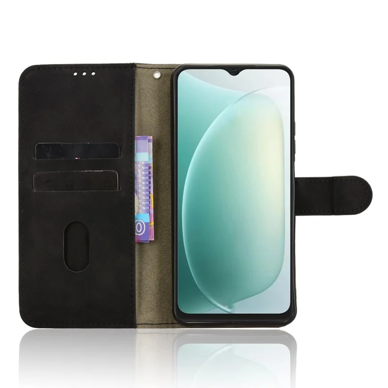 Für Blackview Wave 9C Lederhülle Hautgefühl Stoßfest Geldbörse Flip Handyhülle - Schwarz