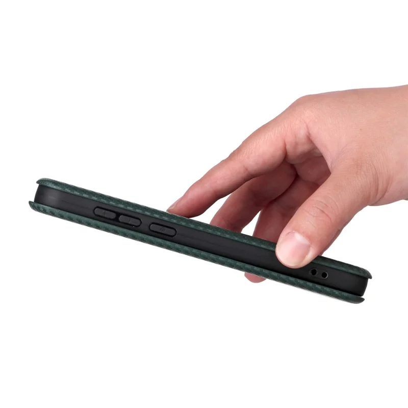 Fodral för OnePlus 15 5G med kolfiberstruktur, skärmstötsskydd, PU-läder, mobilhölse - Grön