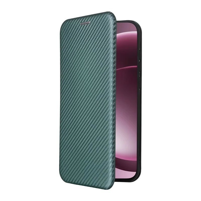 Fodral för OnePlus 15 5G med kolfiberstruktur, skärmstötsskydd, PU-läder, mobilhölse - Grön
