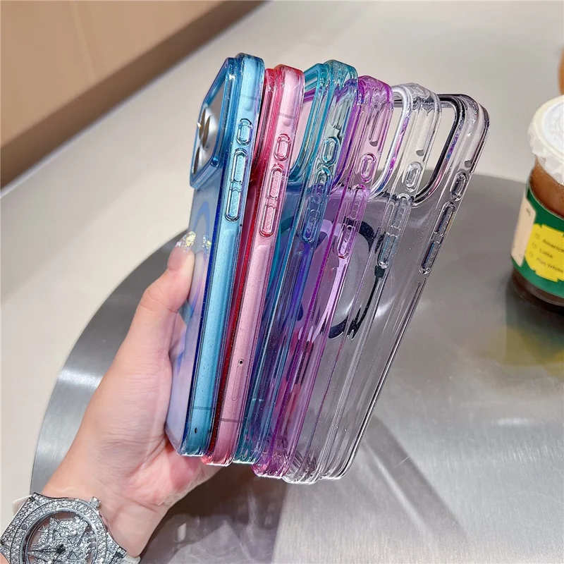 Capa para iPhone 17 Pro Compatível com MagSafe, Transparente com Glitter, Antichoque, Capa Traseira de PC - Azul Céu