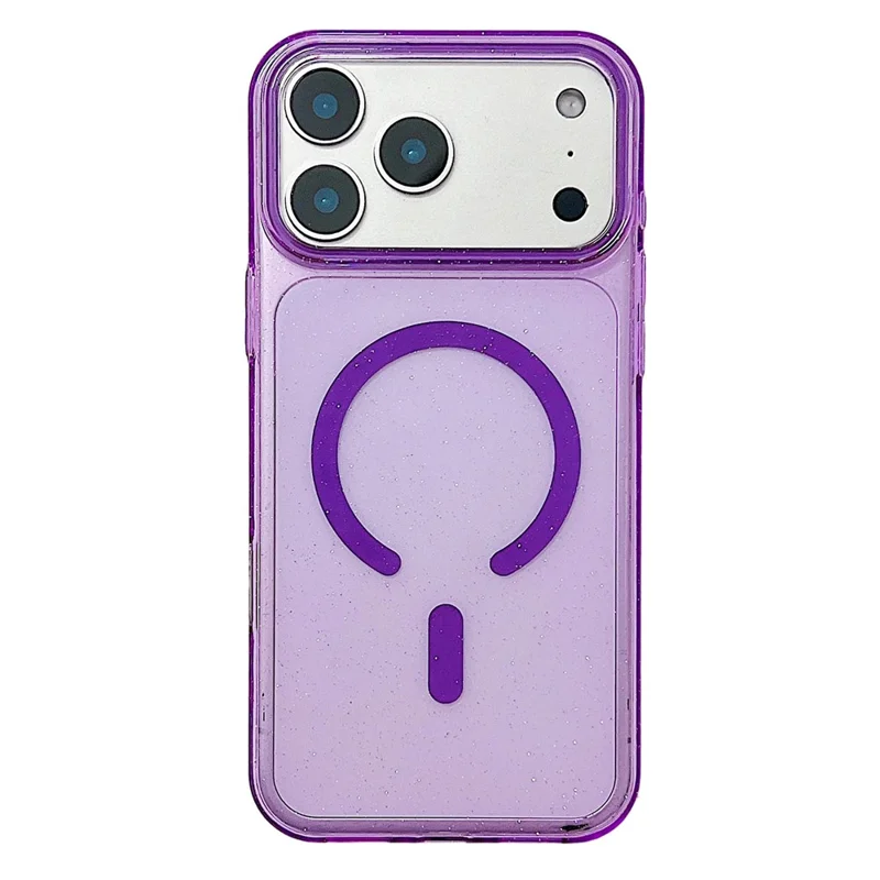 For iPhone 17 Pro Case Compatible with MagSafe Clear Glitter Shockproof PC Phone Back Cover - Purple