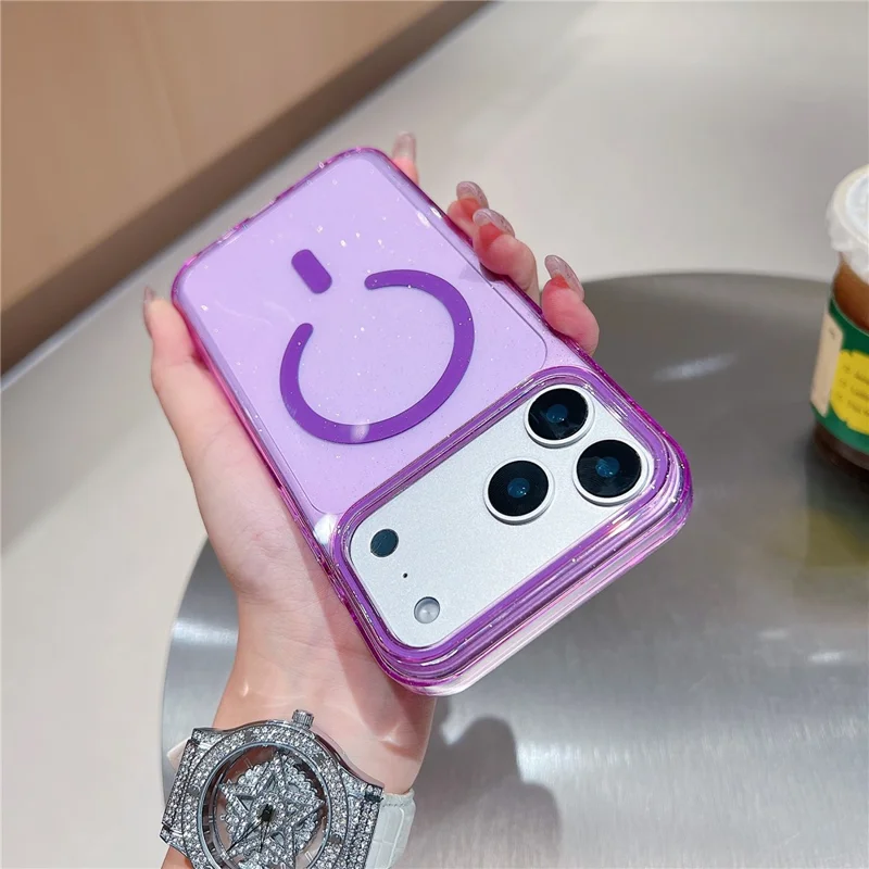For iPhone 17 Pro Case Compatible with MagSafe Clear Glitter Shockproof PC Phone Back Cover - Purple