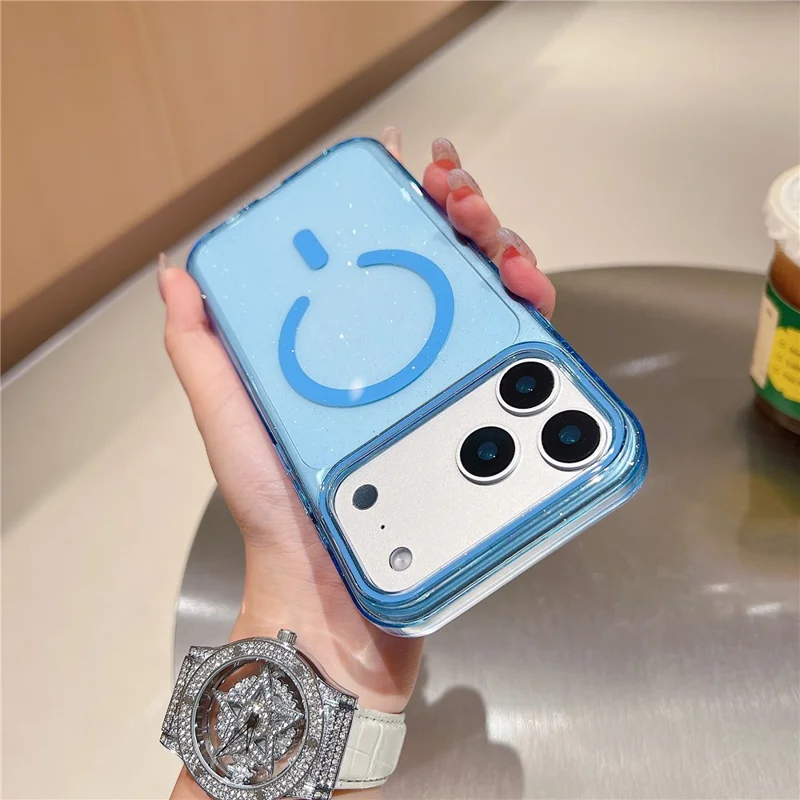 Étui pour iPhone 17 Pro Max compatible avec MagSafe Coque de téléphone arrière en PC transparent et pailleté antichoc - Bleu foncé