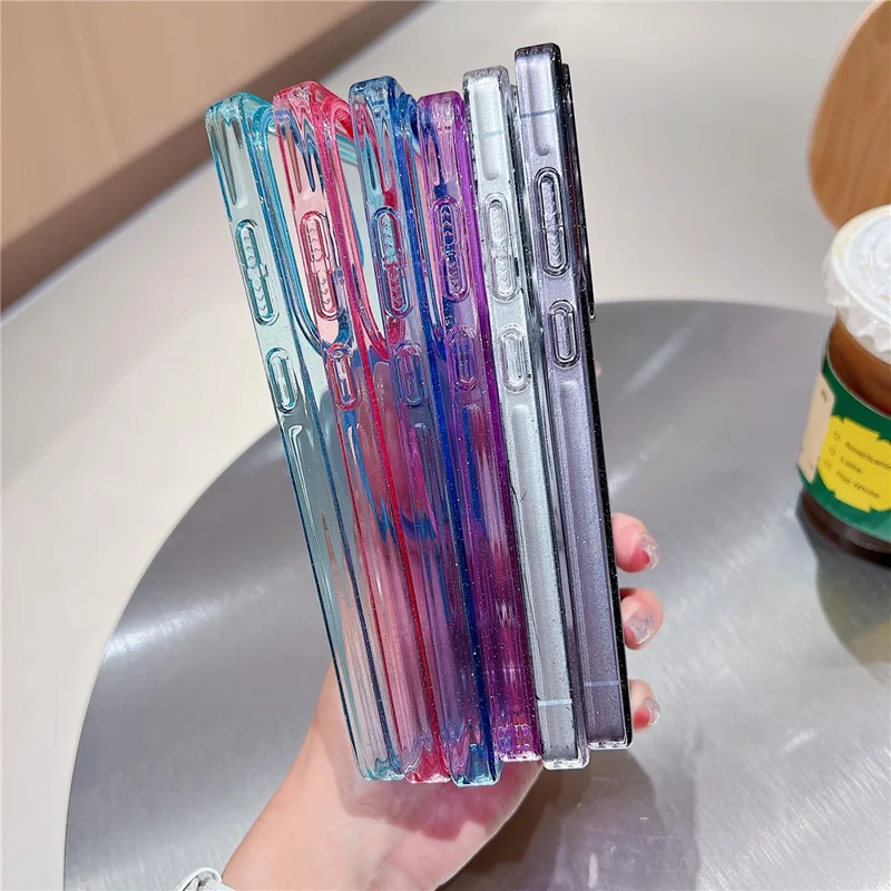 Capa Samsung Galaxy S25 Ultra Compatível com MagSafe Glitter Transparente Resistente a Choques Capa Traseira de PC - Azul Céu