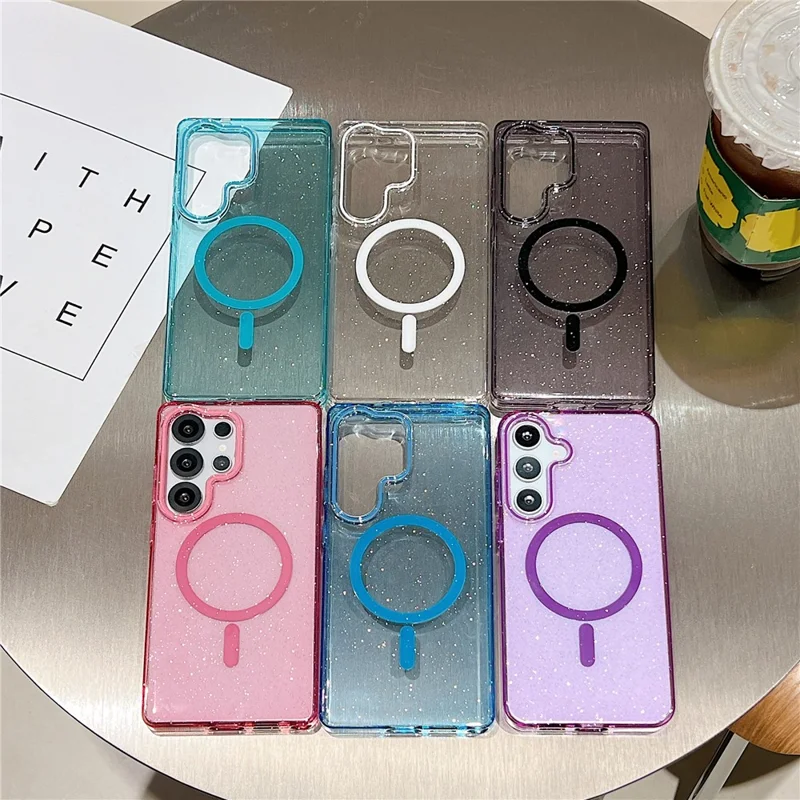 For Samsung Galaxy S25 Ultra Magnetic Case Clear Glitter Shockproof PC Phone Back Cover - Purple