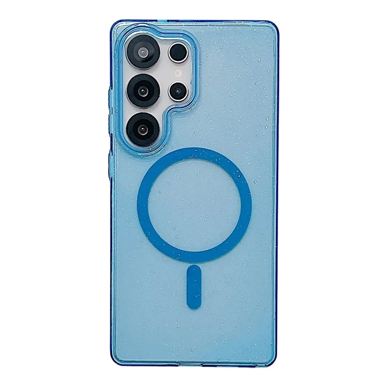For Samsung Galaxy S25 Ultra Magnetic Case Clear Glitter Shockproof PC Phone Back Cover - Dark Blue