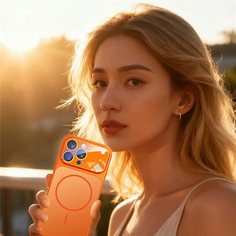 Compra em Massa para Capa Magnética do iPhone 16 Pro Max - Transformar em Capa de Telefone TPU + PC com Película de Lente de Vidro - Laranja