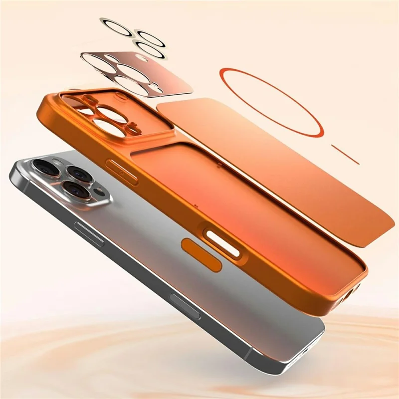 Compra em Massa para Capa Magnética do iPhone 16 Pro Max - Transformar em Capa de Telefone TPU + PC com Película de Lente de Vidro - Laranja