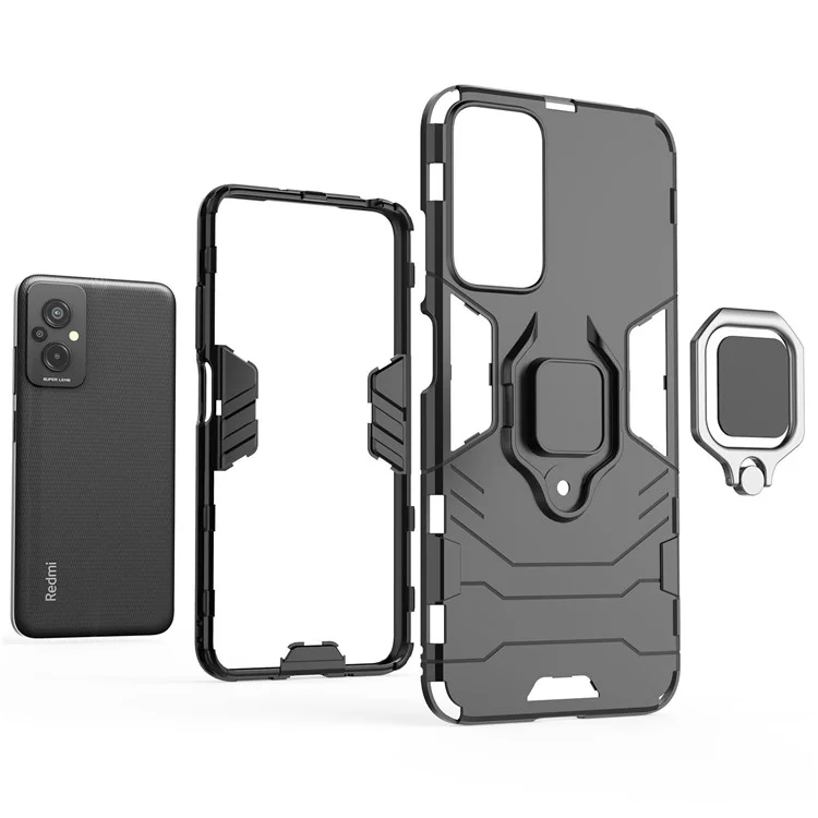 Pour Xiaomi Redmi 11 Prime 4G Hing Honder Buckstand Téléphone Hard PC Soft TPU Anti-drop Couvercle de Protection - le Noir