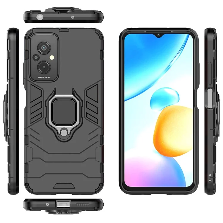 Pour Xiaomi Redmi 11 Prime 4G Hing Honder Buckstand Téléphone Hard PC Soft TPU Anti-drop Couvercle de Protection - le Noir