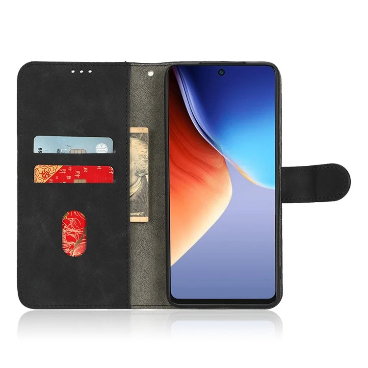 For TECNO Camon 19 4G Skin-Touch Feeling Magnetic Clasp Phone Cover PU Leather Wallet Stand Case - Black