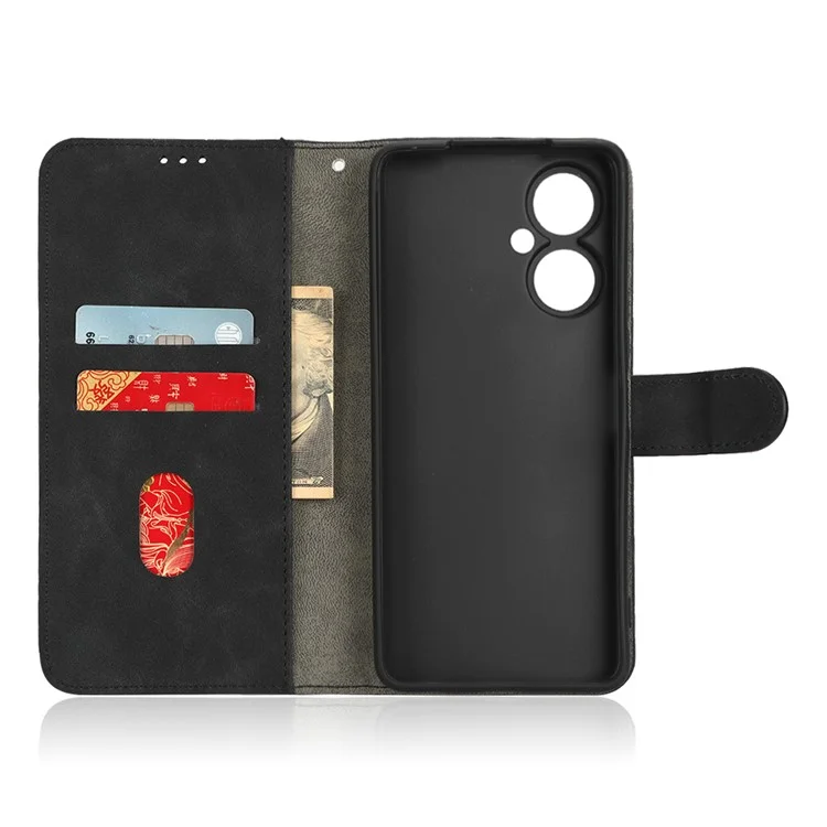 For TECNO Camon 19 4G Skin-Touch Feeling Magnetic Clasp Phone Cover PU Leather Wallet Stand Case - Black