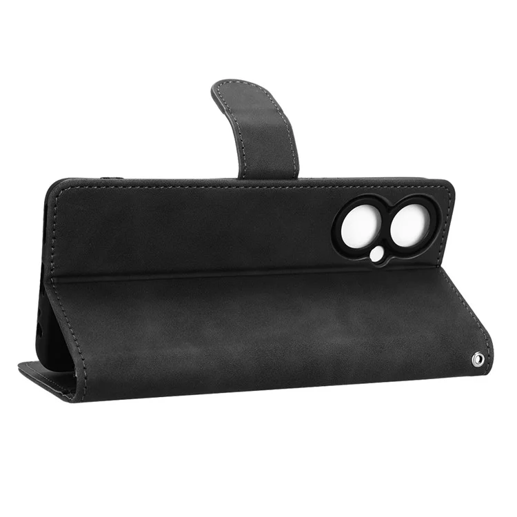 For TECNO Camon 19 4G Skin-Touch Feeling Magnetic Clasp Phone Cover PU Leather Wallet Stand Case - Black
