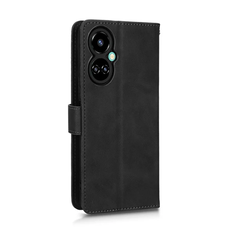 For TECNO Camon 19 4G Skin-Touch Feeling Magnetic Clasp Phone Cover PU Leather Wallet Stand Case - Black