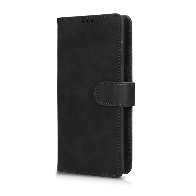 For TECNO Camon 19 4G Skin-Touch Feeling Magnetic Clasp Phone Cover PU Leather Wallet Stand Case - Black