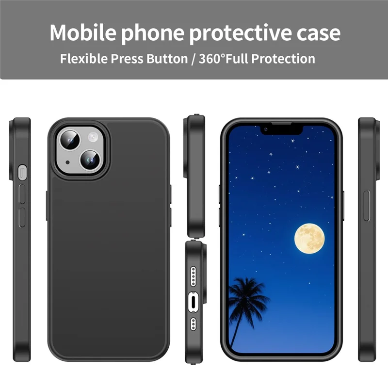 For iPhone 14  /  13 Case Skin Touch Matte Anti Drop TPU PC Phone Back Cover - All Black